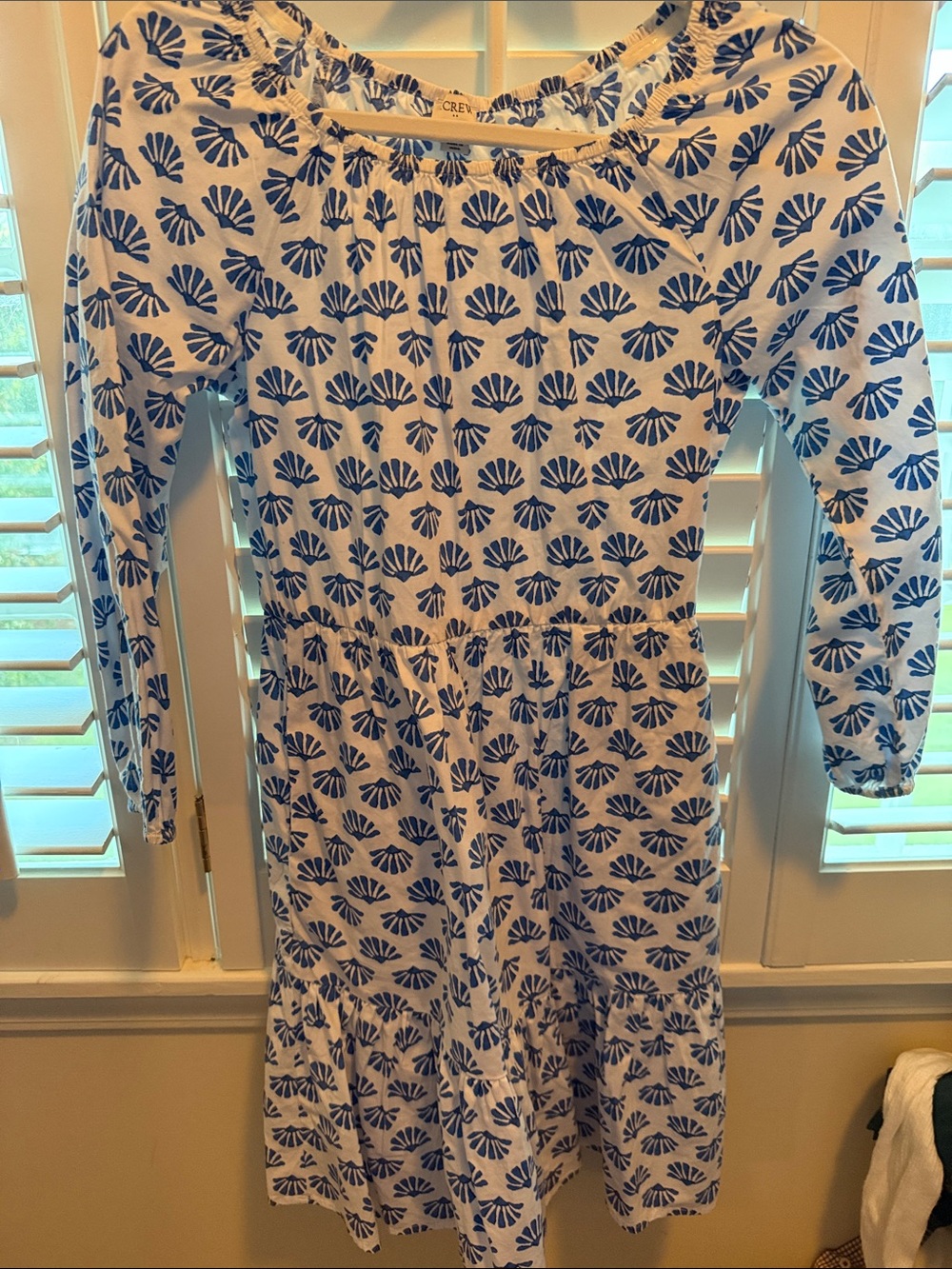J. Crew White Dress with Blue Shell Print